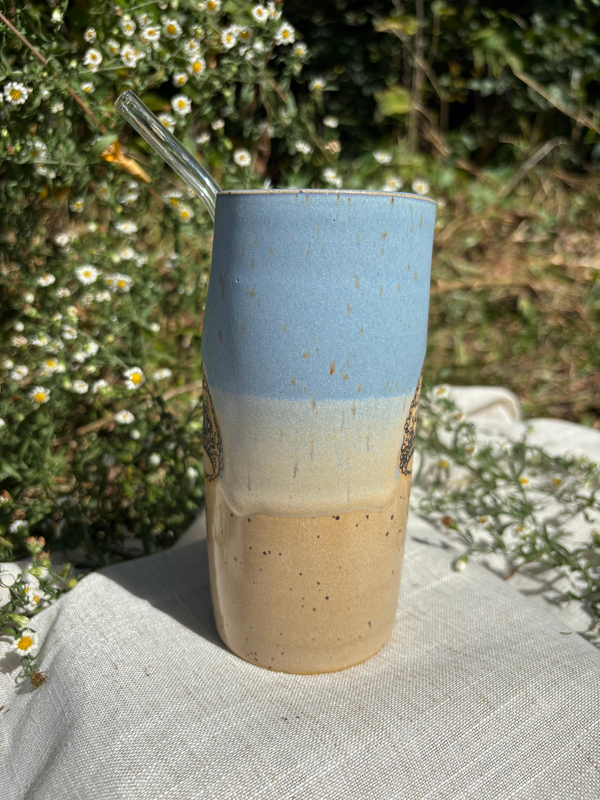 Blue and Yellow Mushroom Straw Cup