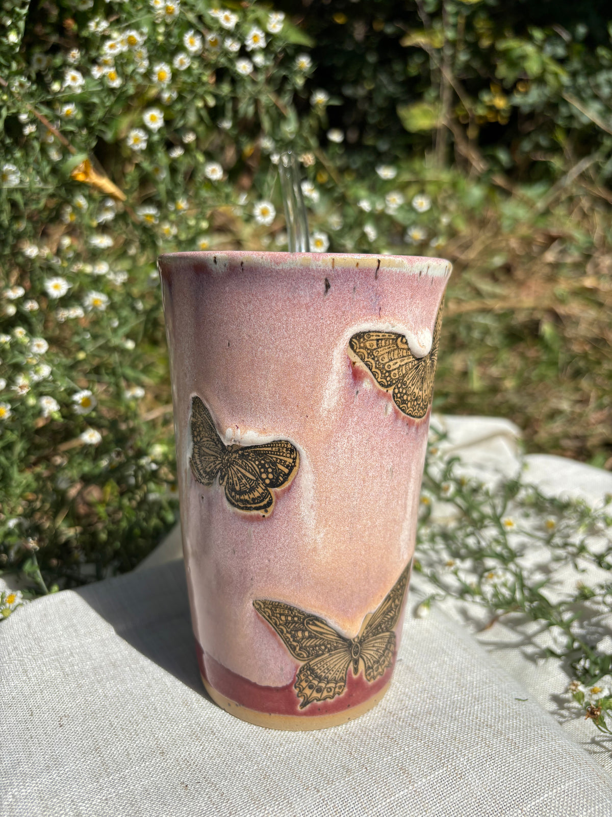 Pink Butterfly Straw Cup