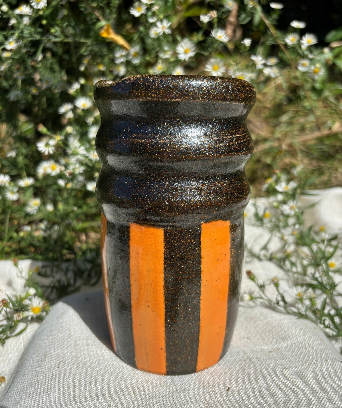 Black and Orange Stripe Travel Cup
