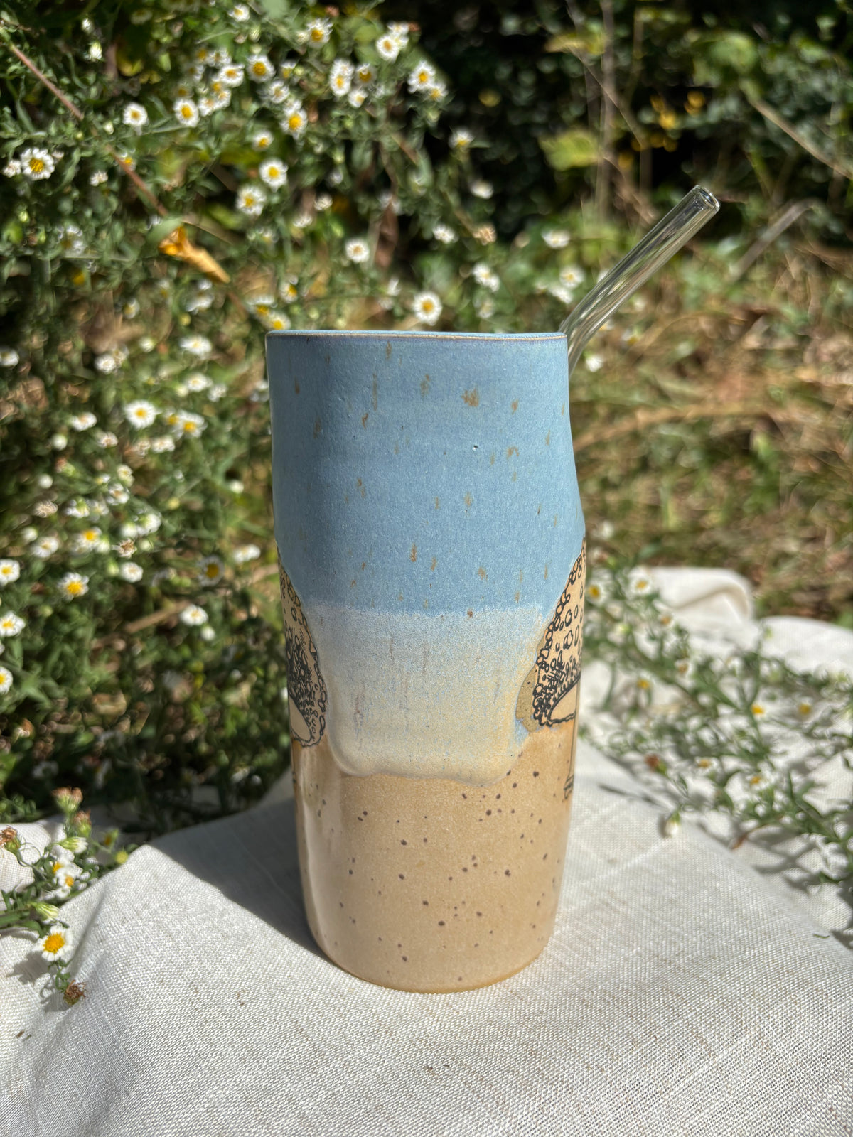 Blue and Yellow Mushroom Straw Cup