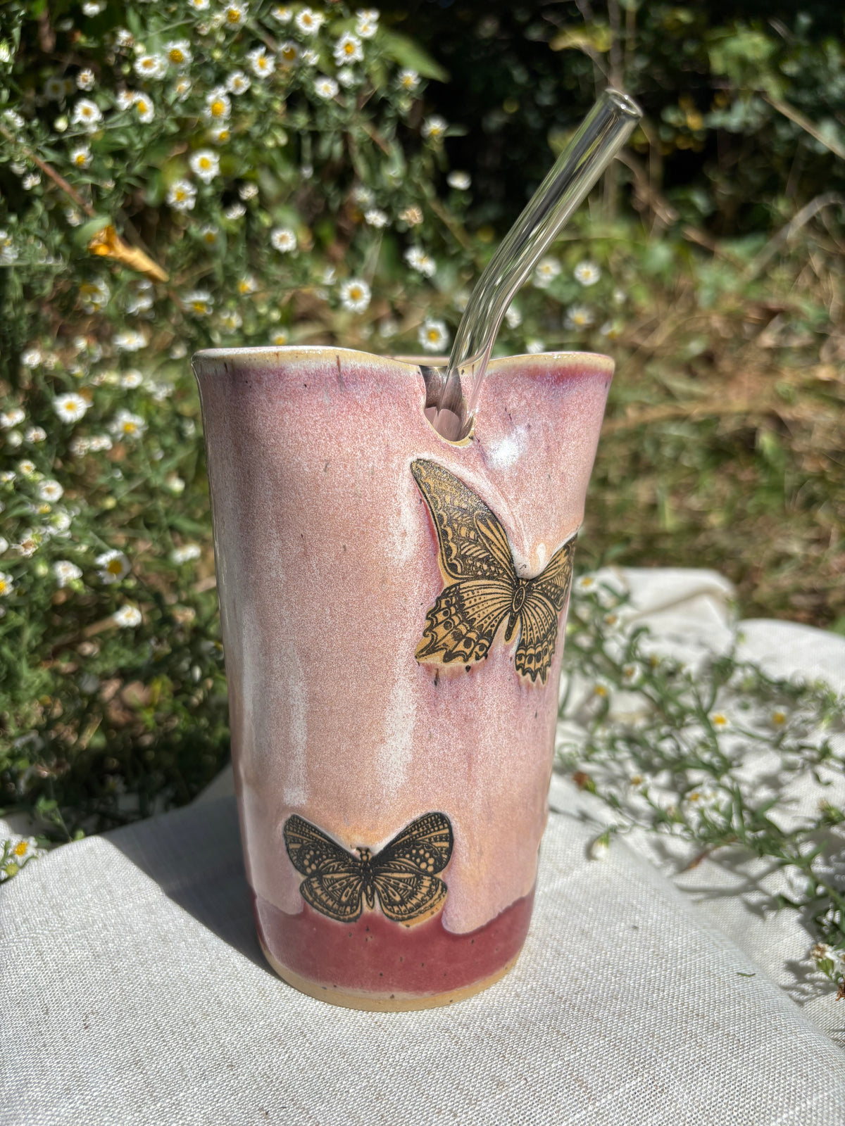 Pink Butterfly Straw Cup