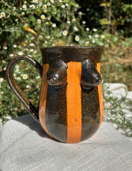Orange Striped Perky Boob Mug