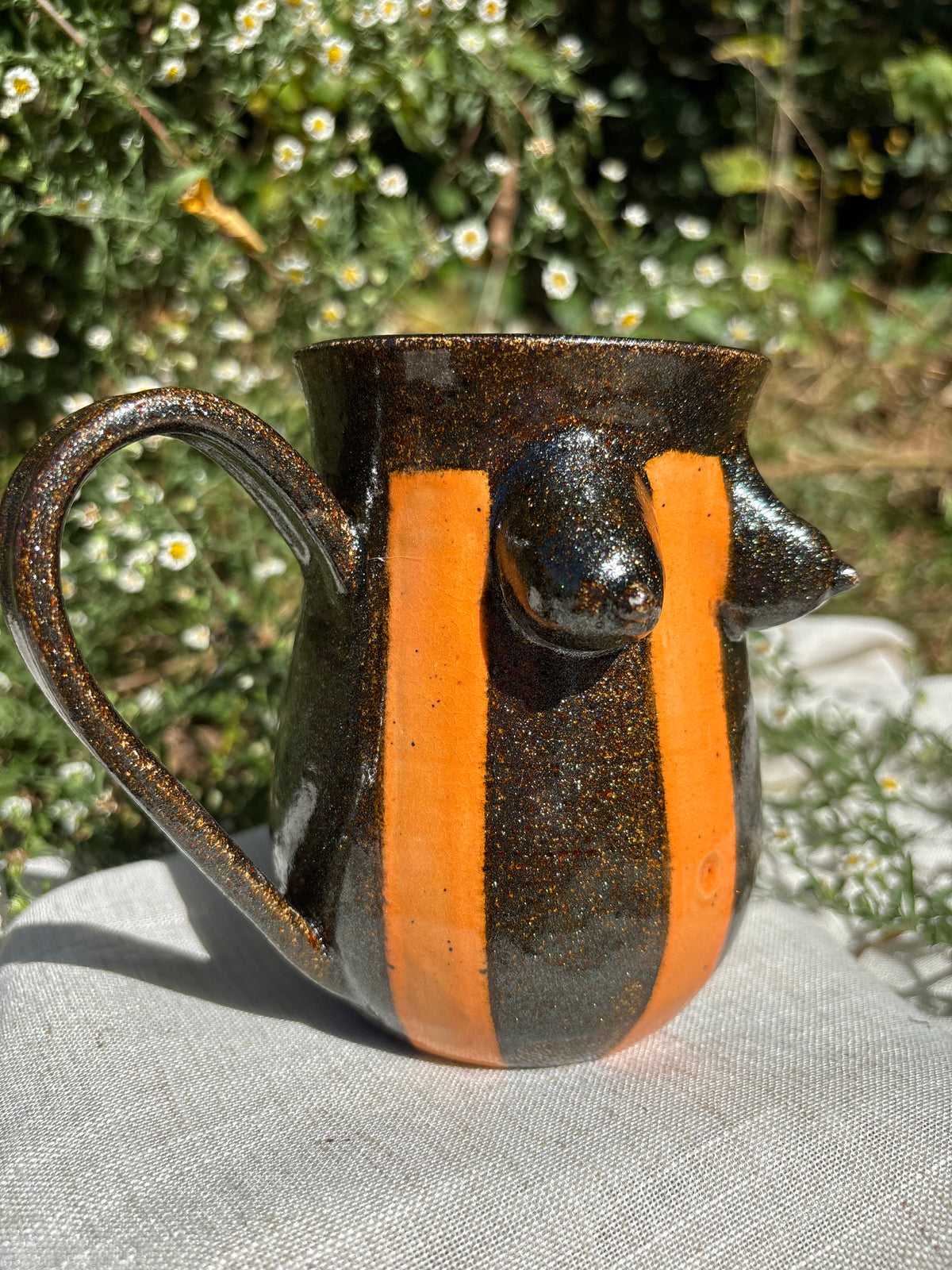 Orange Striped Perky Boob Mug