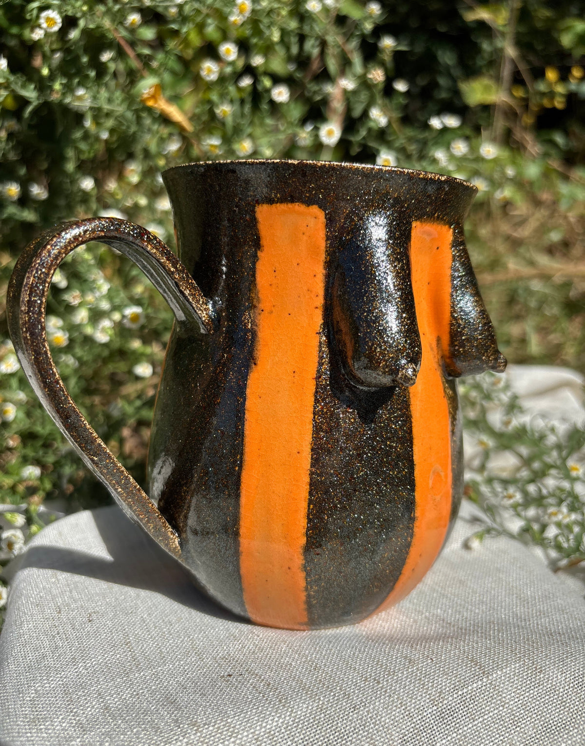 Orange Striped Saggy Boob Mug