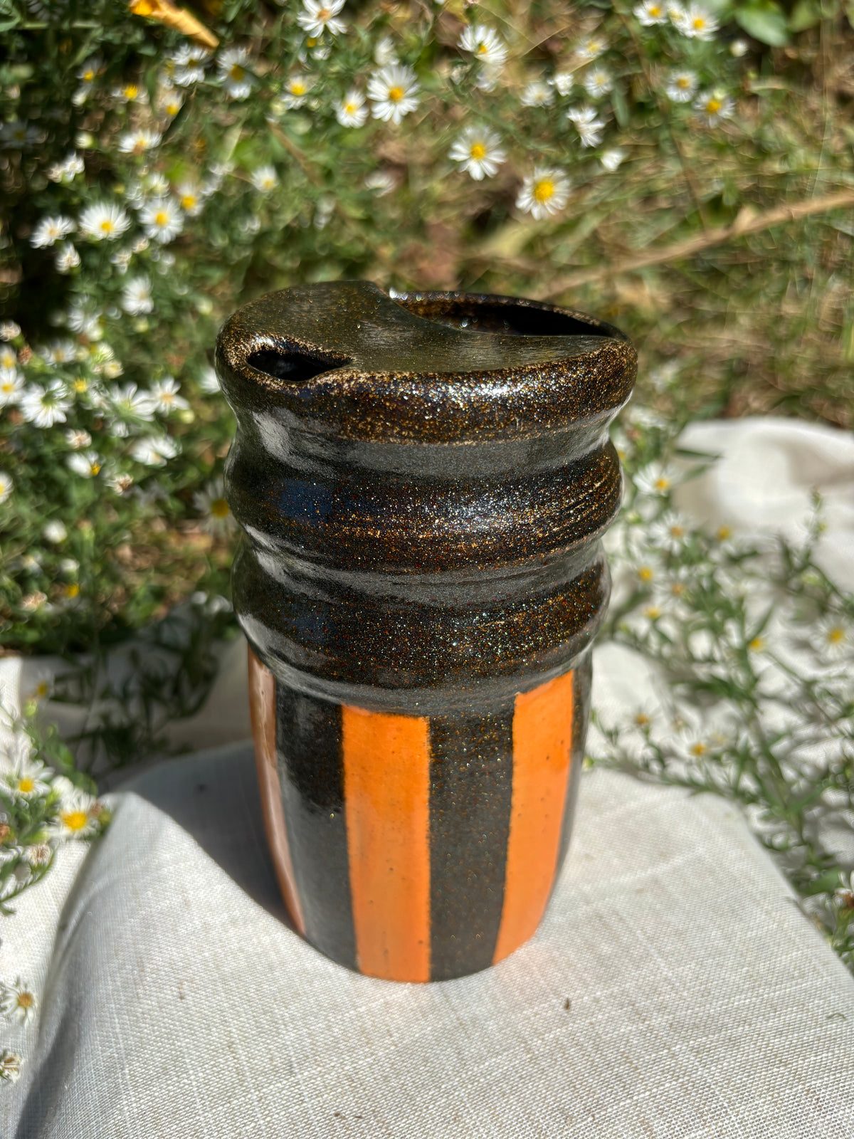 Black and Orange Stripe Travel Cup