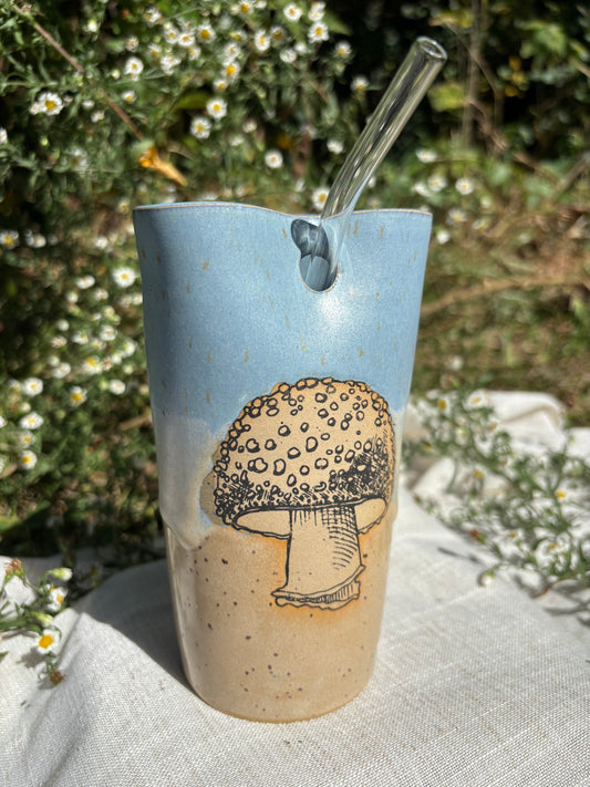 Blue and Yellow Mushroom Straw Cup