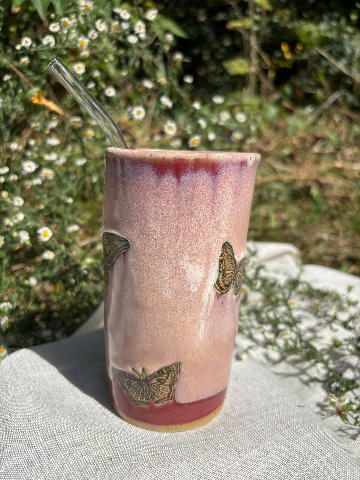Pink Butterfly Straw Cup