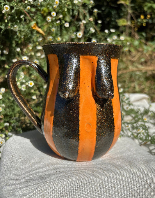 Orange Striped Saggy Boob Mug