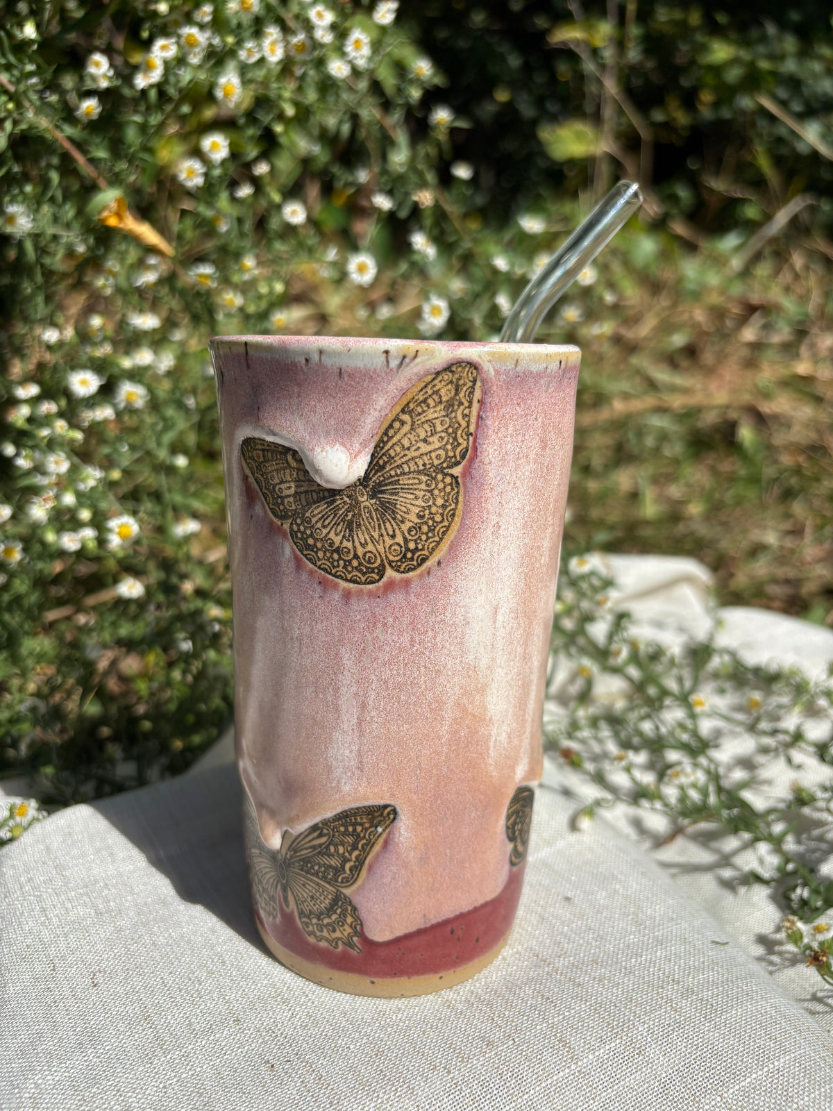 Pink Butterfly Straw Cup