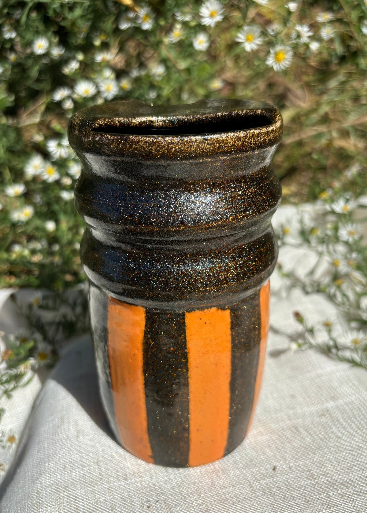 Black and Orange Stripe Travel Cup