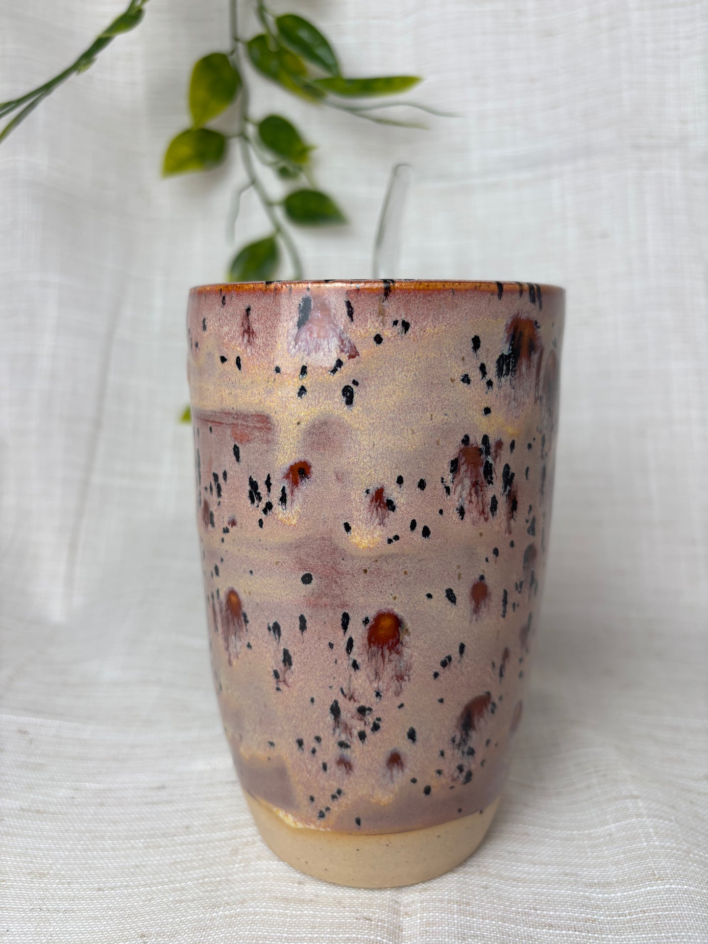 Pink Speckled Straw Cup
